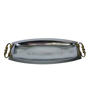 Kromex USA Bread Tray Serving Platter 17 in Brass Handles Special Event Catering